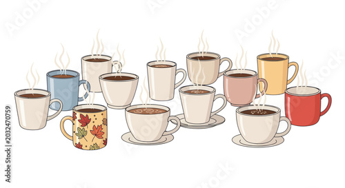 Foto Assorted Coffee Cups with Steam - Morning Beverage Collection