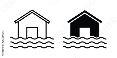 Foto Flooded house icon For Web And UI, Simple Icons