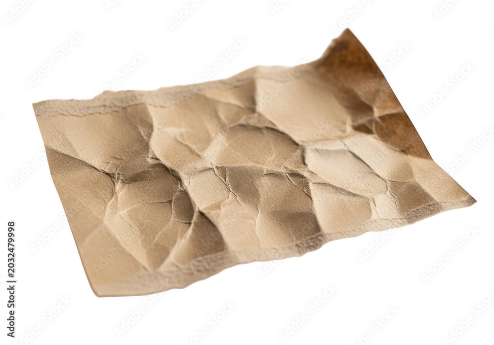 Obraz premium Small piece of crumpled brown craft paper isolated on transparent background