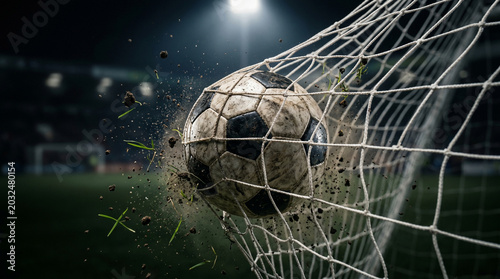 a black and white football ball that goes into the opponent's goal