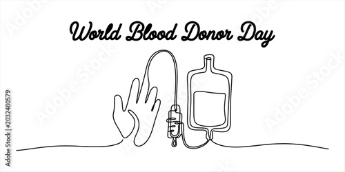 Tableau sur toile World blood donor day concept with a continuous single line drawing of a human h