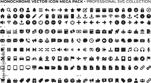 Fotografie Monochrome vector icon mega pack for professional collections