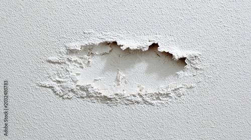 presupposition. A section of a freshly repaired white wall, smooth spackle patch contrasting with older wall texture, soft diffused light. real-estate listings.