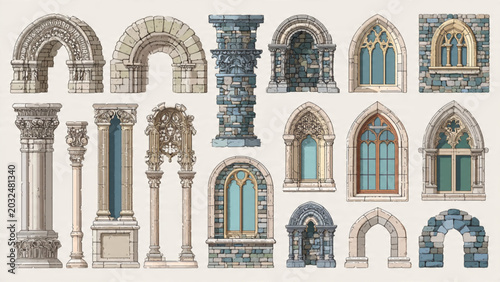 Schilderij op canvas Amphitheater arches and columns with detailed stonework diverse architectural st