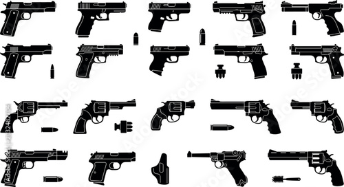 Tableau sur toile Military Soldiers Vector Icon Set with Army Personnel, Combat Gear, Equipment an
