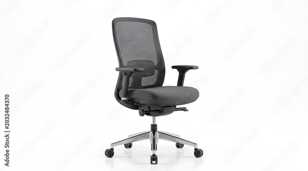 Obraz premium A Modern Office Chair With A High Backrest And Armrests The Chair Is Black Color
