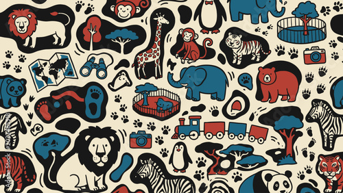 Canvas Print Hand Drawn Wild Jungle Animal Seamless Pattern