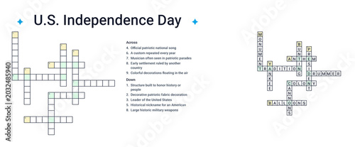 U.S. Independence Day crossword puzzle with patriotic vocabulary with answers