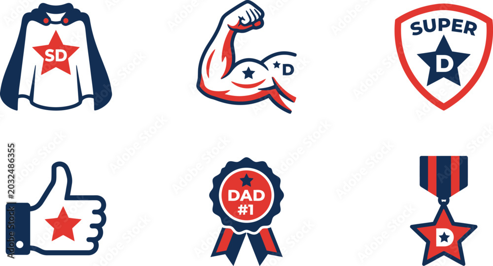 Obraz premium Super dad fatherhood icons flat vector illustration for hero parent celebration