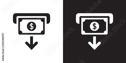 Canvastavla Minimalist Dual-Tone Icon of Dollar Bill Dispensing with Downward Arrow - Modern