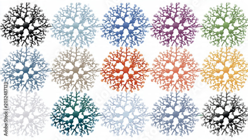 Foto Set of colorful snowflakes in various shades with intricate designs for winter s