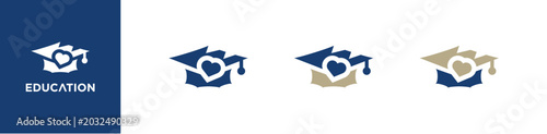 Modern Education Logo with Graduation Cap and Heart Book Symbol