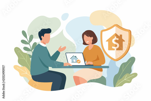 Couple Discussing Real Estate Investment and Home Insurance on Laptop