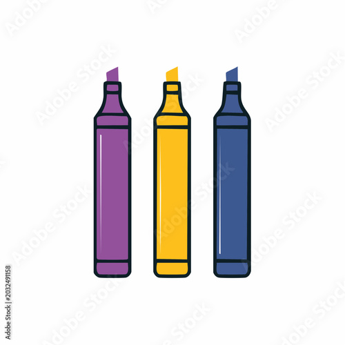 Three colorful highlighter pens