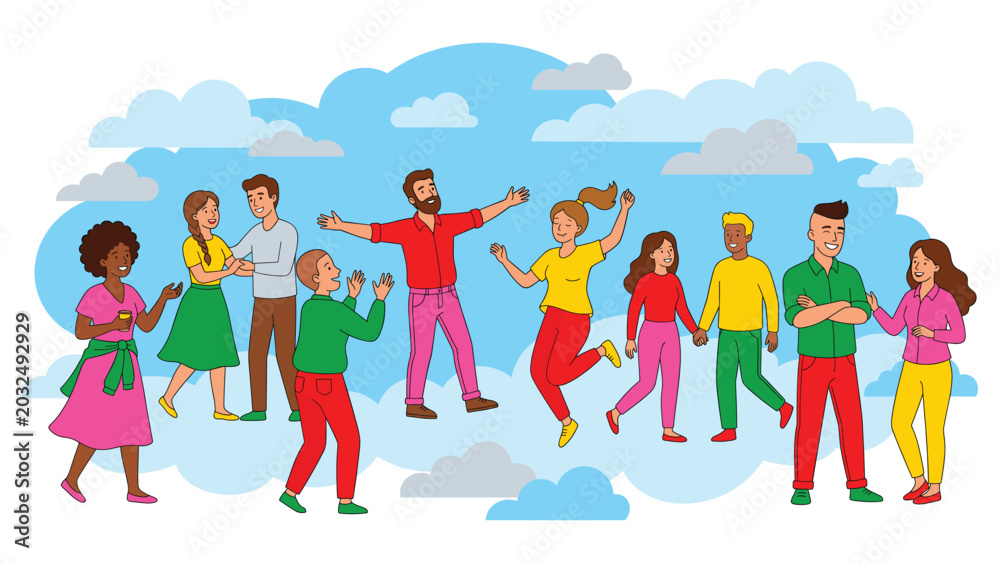 Fototapeta premium Diverse group of people celebrating and having fun together outdoors.