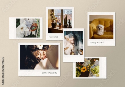 Polaroid Photo Mockup Template, Instant Film Frame Collage, Retro Photo Print Effect