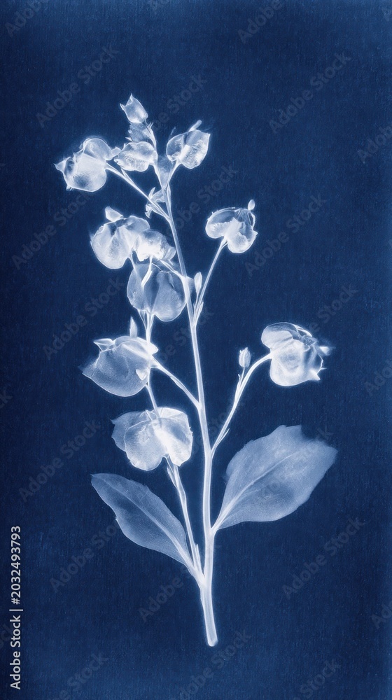 Fototapeta premium Delicate floral cyanotype art.