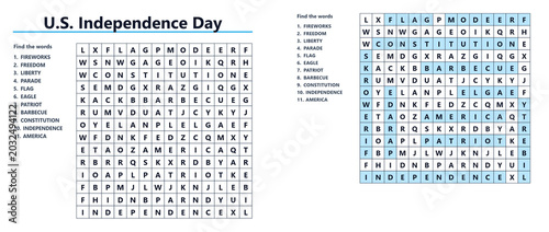 U.S. Independence Day word search puzzle with answers