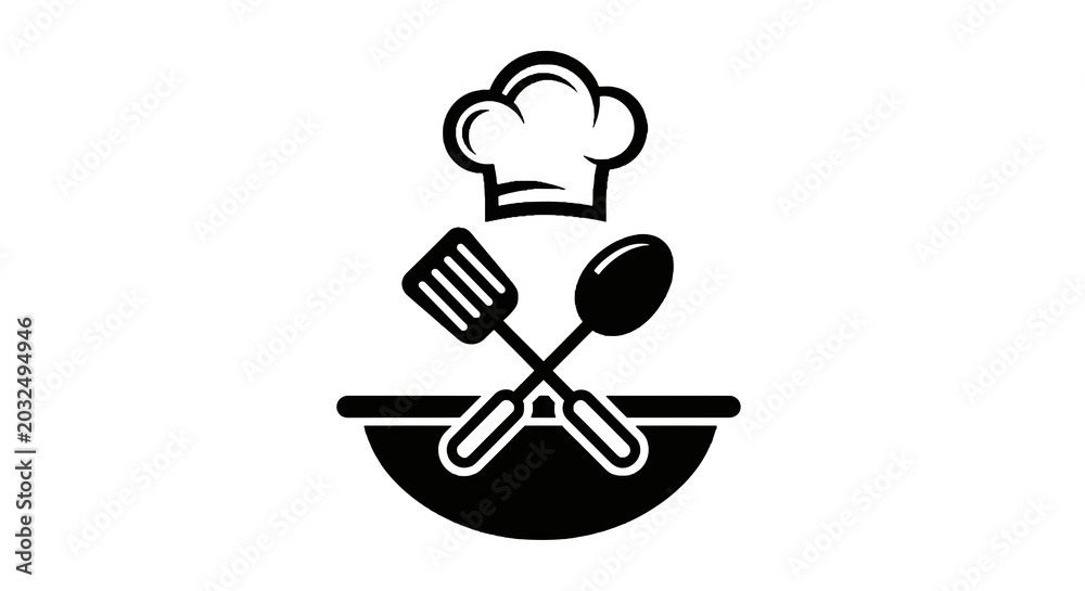 Foto Black and white chef kitchen icon.