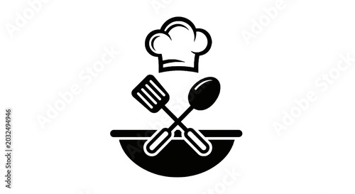 Black and white chef kitchen icon.