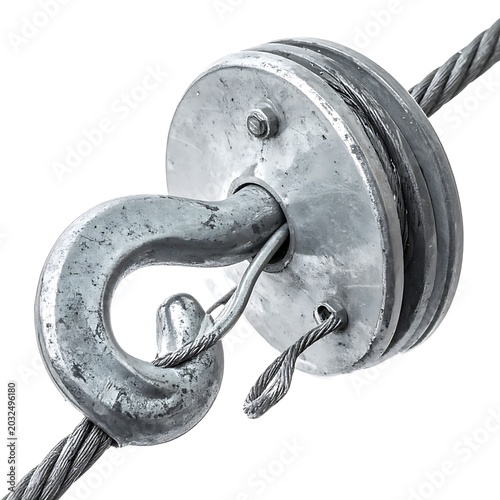 Close-up of metal pulley system.