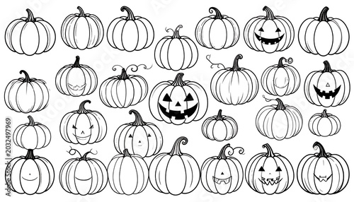 Halloween pumpkins with various faces.