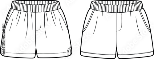 Bild auf Leinwand Elastic waistband shorts template front and back isolated vector illustration fo
