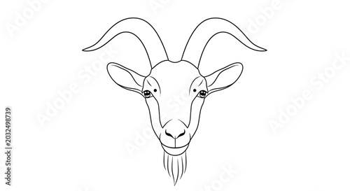 Foto Goat Head Outline Drawing with Horns and Beard