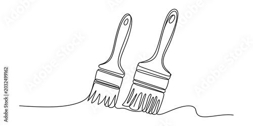 Two paint brushes drawn with one continuous line