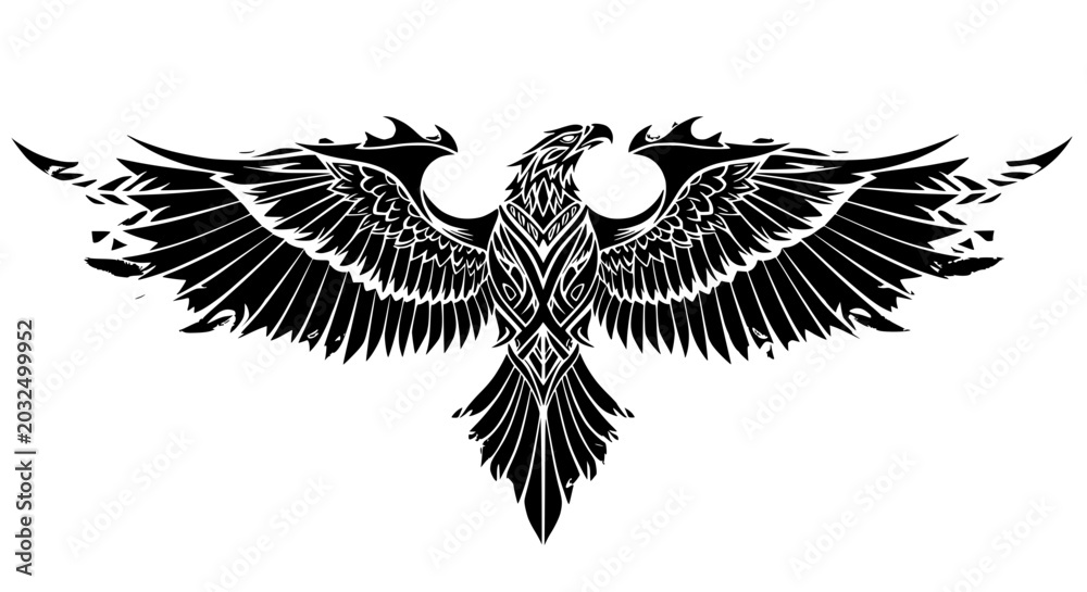 Fototapeta premium Black Eagle Bird Wings Spread Wide.