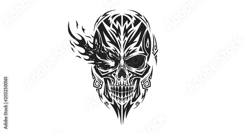 Schilderij op canvas Detailed Tattooed Skull Illustration Design.