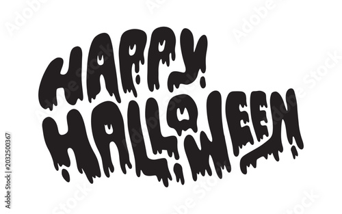 Tableau sur toile Happy Halloween text typography with melting slime effect vector illustration