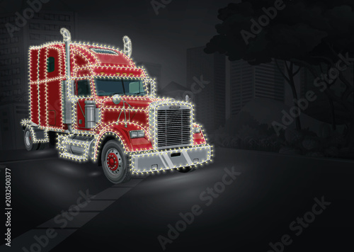 Canvastavla Festive Glowing Christmas Truck Light Effect Vector