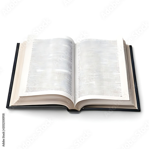 Open book isolated on white background with hardcover pages and educational reading concept.
