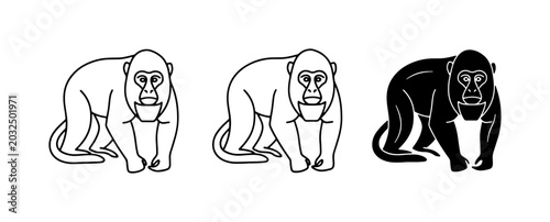 Photography Gorilla Icons Set, Primate Vector Graphics, Wildlife Silhouette
