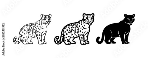 Bild auf Leinwand Leopard Icons, Black Panther Silhouette, Big Cat Vector Art