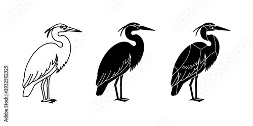 Canvastavla Heron Bird Vector Set: Outline, Silhouette, Geometric Style