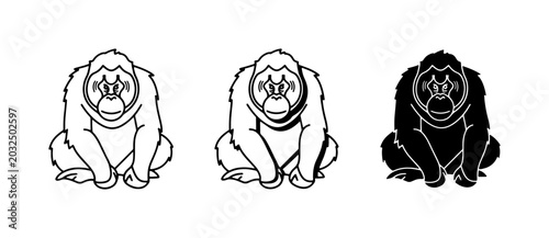 Canvas Print Orangutan Icons: Line Art, Outline, Silhouette Vector Set