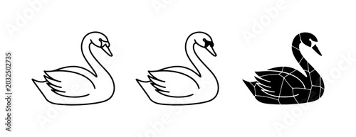 Valokuva Swan Icons: Outline, Silhouette, Black Vector Art