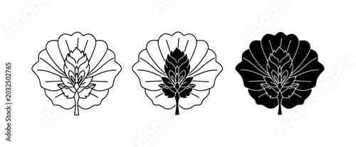 Bild auf Leinwand Floral Mon Symbols, Japanese Crests, Botanical Emblems