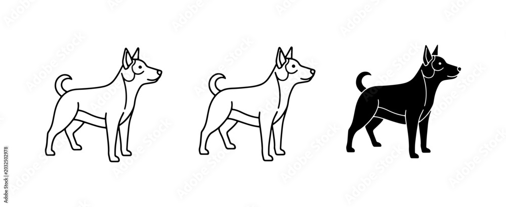 Obraz premium Dog Icons: Outline and Silhouette, Pet Vector Graphics