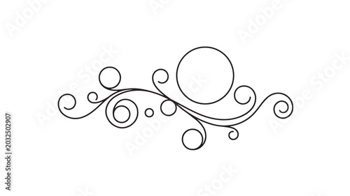 Fotografie Abstract circles connected by lines with decorative swirls and loops featuring a