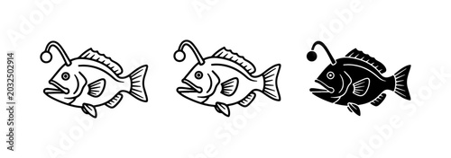 Foto Anglerfish Vector Icons, Deep Sea Creature Illustrations