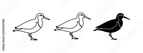 Fotografie Shorebird Vector Icons: Outline and Silhouette Sandpiper Graphics