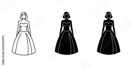 Photos Elegant Gown Silhouettes: Formal Dress Icons, Bridal Wear Vector Art