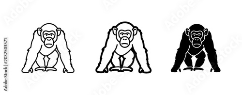 Photography Chimpanzee Icons, Ape Vector Graphics, Primate Silhouettes