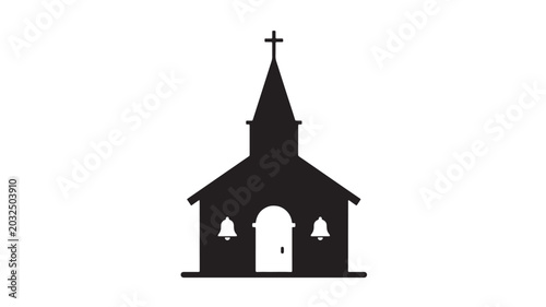 Bilde på lerret Church icon vector illustration with black silhouette and white cross, doorway,