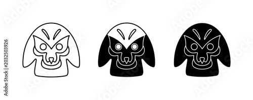Fotografi Tribal Mask Icons: Mysterious Face Symbols, Ancient Art, Cultural Graphics