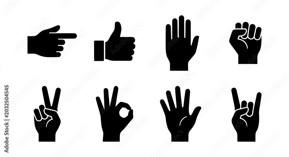 Obraz premium Hand Gestures Icon Set, Vector Symbols for Communication and Approval
