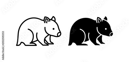 Foto Wombat Icons: Outline and Silhouette Vector Art, Australian Marsupial Graphics